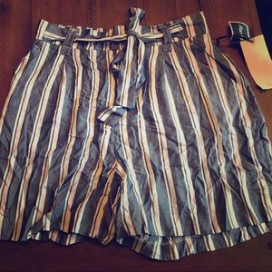 Striped high waisted tie shorts
